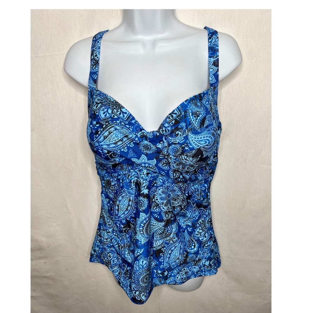 Yonique Blue Paisley Floral Tankini Swim Top Adjustable Straps XL 25044031